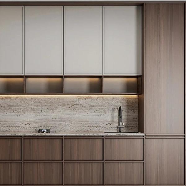 Custom New Luxury Modern Wood Door Material Wood Grain Kitchen Cabinets for