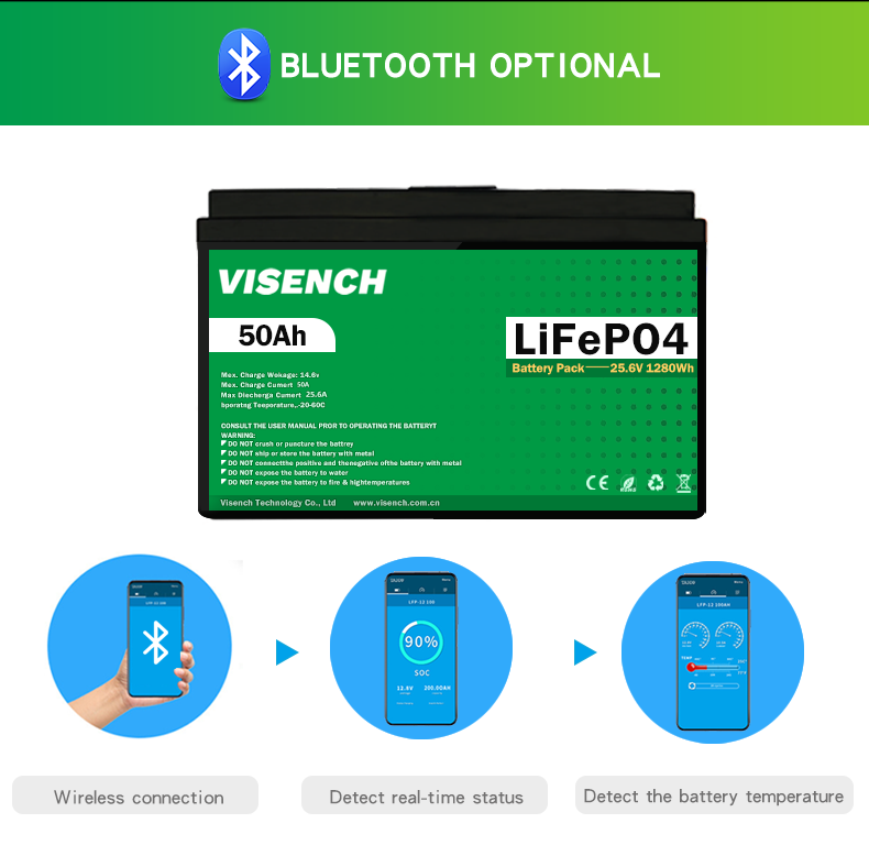 Visench Energy Storage 24V 50Ah RV Lithium Iron Phosphate Battery 24V Lifepo4 Battery