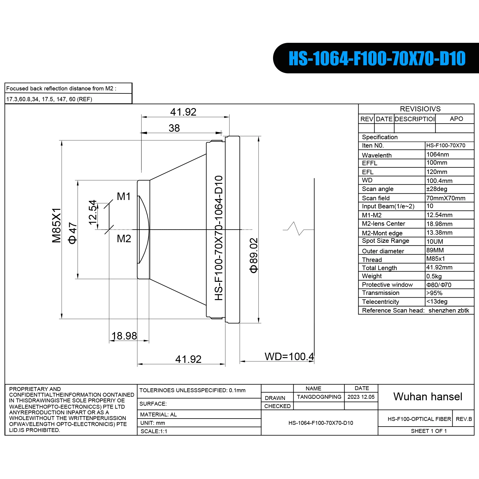 F-Theta Quartz Field Lens 1064nm Laser For YAG Fiber Laser Galvo System