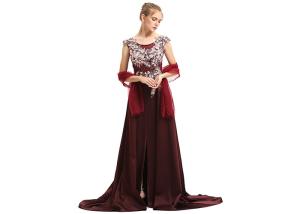 China Purplish Red Wedding Bridesmaid Dresses , Beauty Flower Maxi Prom Dresses factory