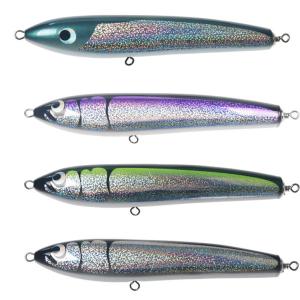 China 4 Colors 22CM/120g Abalone Shell Wood Bait Treble Hooks Tuna Fishlure Pencil Wooden Fishing Lure factory