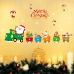 Indoor Decoration Christmas Wall Stickers PVC 3D Santa Claus Drive Train Pattern