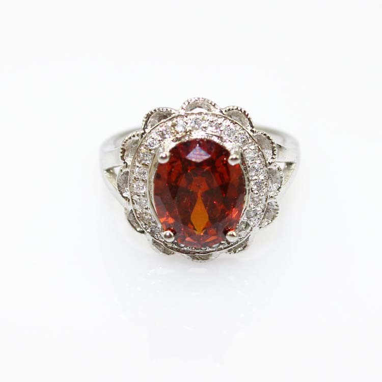 Fashion Jewelry 8mmx10mm Oval Cut Pink Cubic Zircon 925 Silver Ring(R19)