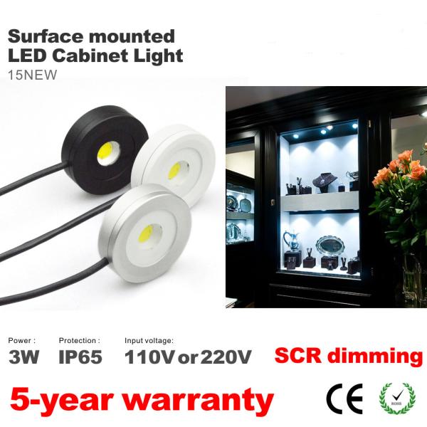 Surface install Led Cabinet Spotlight super thin round waterproof 3W Showcase