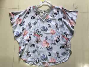 China V-Neck Ladies Print Blouse Loose Short Sleeves Decorative Pattern Casual And Fashion factory