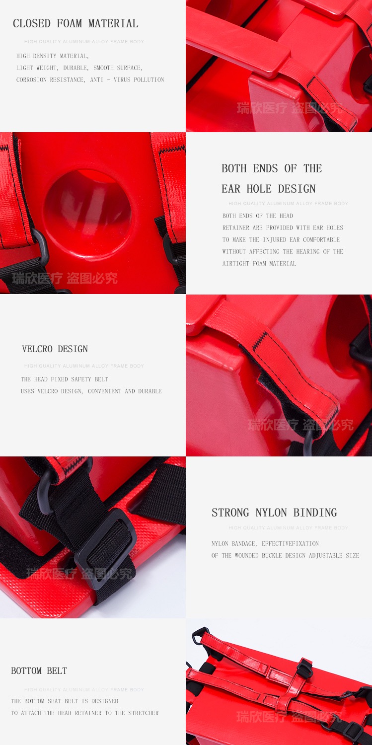 Emergency Rescue Red NBR Head Immobilizer for Stretcher Durable Device