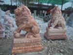 Marble Customized Sitting Lion Statues With Paw On Ball Stone Carving Sculpture
