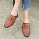 HZM006 Sandals Women'S Leather Embroidered Slippers Ethnic Lazy Shoes Hollow