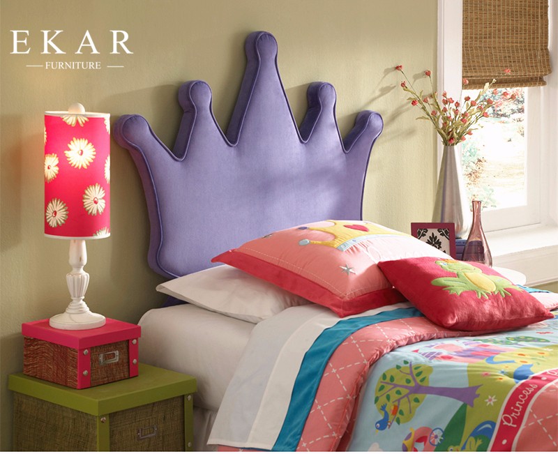 Crown Shaped Headboard High Fabric Bed For Girl