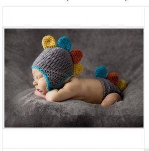 China newborn baby Dinosaur Baby Photography Prop Crochet Hats beanie set costume diaper cover on sale