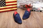 Slip On Men'S Casual Shoes Blue / Black Custom With Metal Rivets