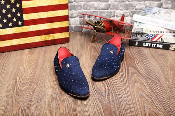 Metal Rivets Decoration Mens Casual Slip On Shoes Loafer Style Blue Suede