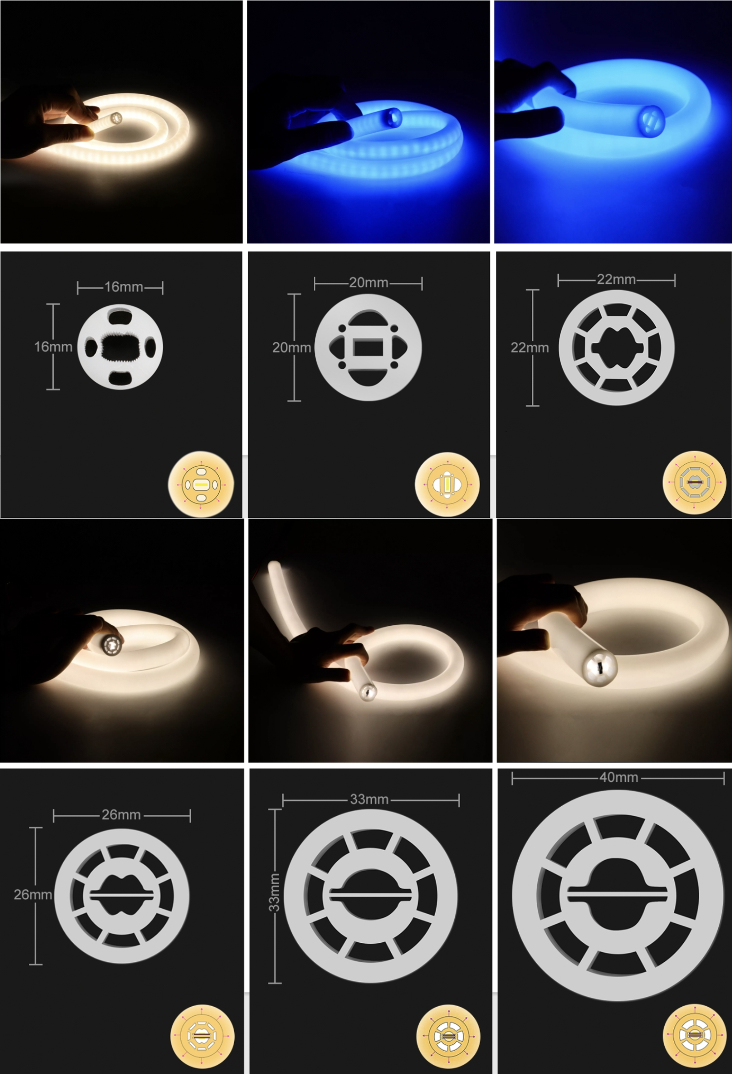 360 Silicone Neon Flex Diffuser Dimmable LED Strip Neon Light Diffuser
