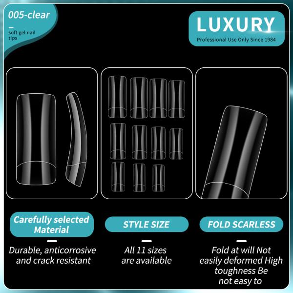 500PCS Square Fake Nails Acrylic Natural Clear Reusable False Nail Tips For Nail