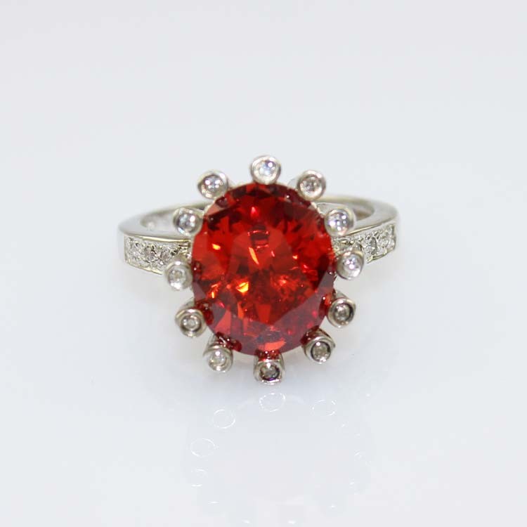 Women' Jewellery Sterling Silver Oval Garnet Cubic Zircon Ring(S-RT719)