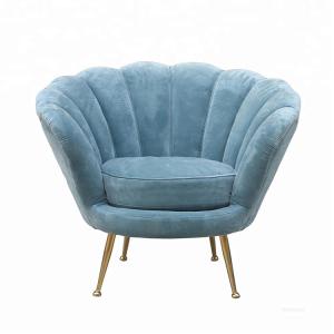 China SGS Shell Shaped Turquoise Blue Velvet Dining Chairs With Gold Legs factory