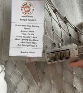 China 25m*25mm Hole Size 1.5mm Wire Diameter SS316 Ferruled Stainless Steel Wire Rope Mesh For Zoo factory