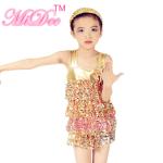 Metalic Edged Kids Dance Outfits Tiered Full Sequin Dress Shorts Including
