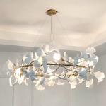 Ceramic Ginkgo Leaf Pendant Chandelier Lights Adjustable Suspended Line