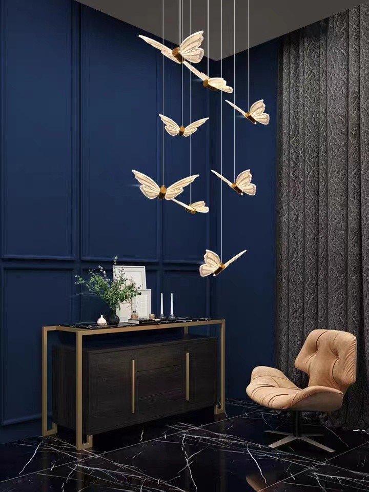 LED Lamp Hotel Lobby Villa Staircase Custom Luxury Butterfly Bar Chandelier