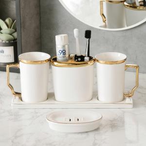 China Toothpaste Toothbrush Holder Ceramic Bathroom Set Mouthwash Cup Liquid Soap Dish Dispenser factory