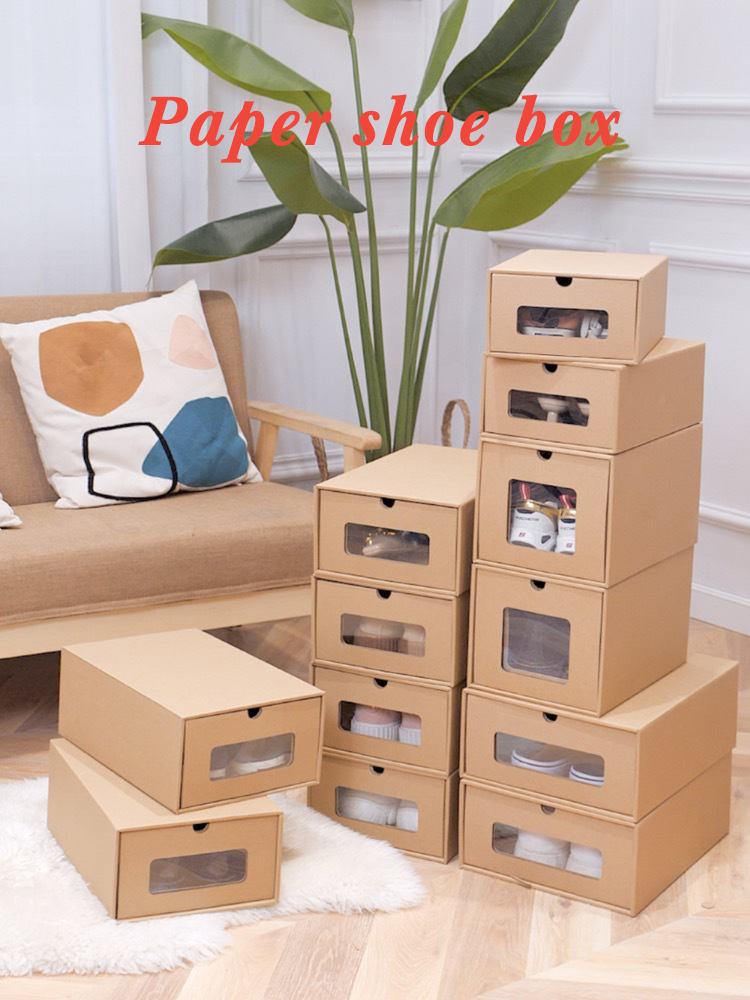 Kraft Drawer Cardboard Clothing Packaging Corrugated Shoe Box With Partial Window