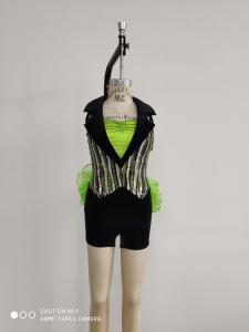 China Stage Show Dance Wear Color Green And Black , Little Girl Dance Outfits factory