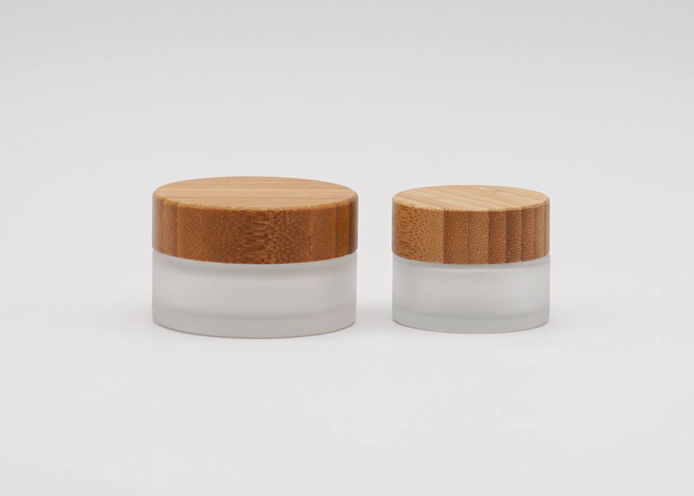 Cylinder Glass Cosmetic Cream Jar Container With Bamboo Screw Cap 50ml