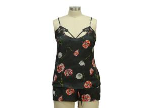 China Sexy Silky Stylish Womens Comfy Loungewear , Satin Pajama Short Sets Strappy Top factory
