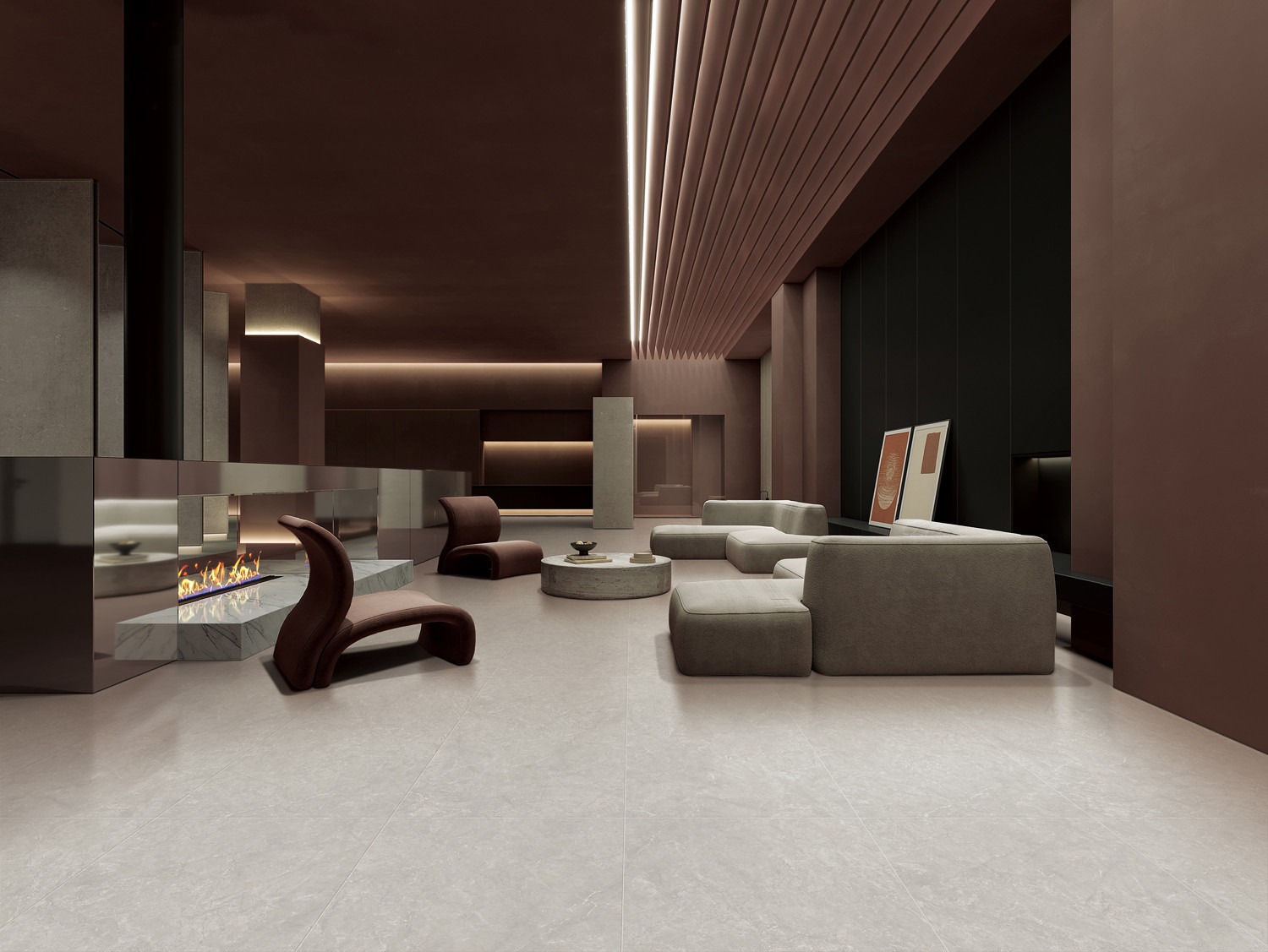 600x1200mm Gray Indoor Floor Modern Soft Glazed Porcelain Tiles For Bedroom And Hotel