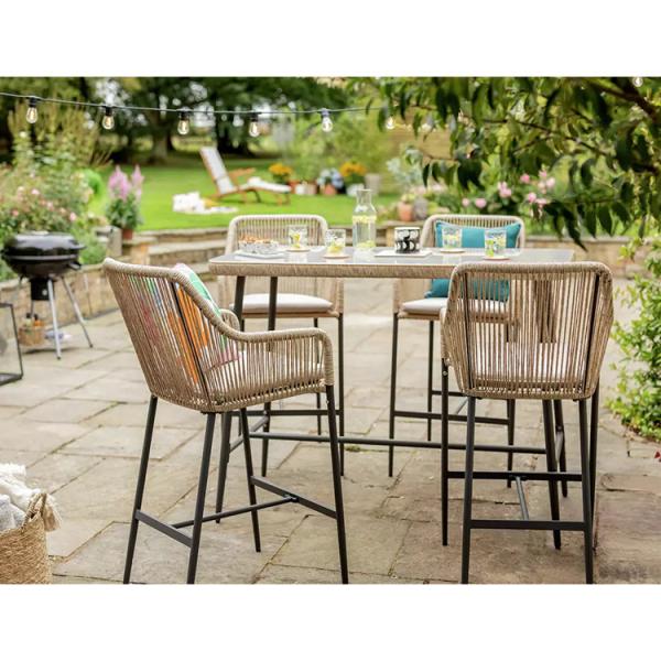 Modern Design AJUNION Metal 4 Seater Garden Bar Set Rattan Weave Outdoor Dining