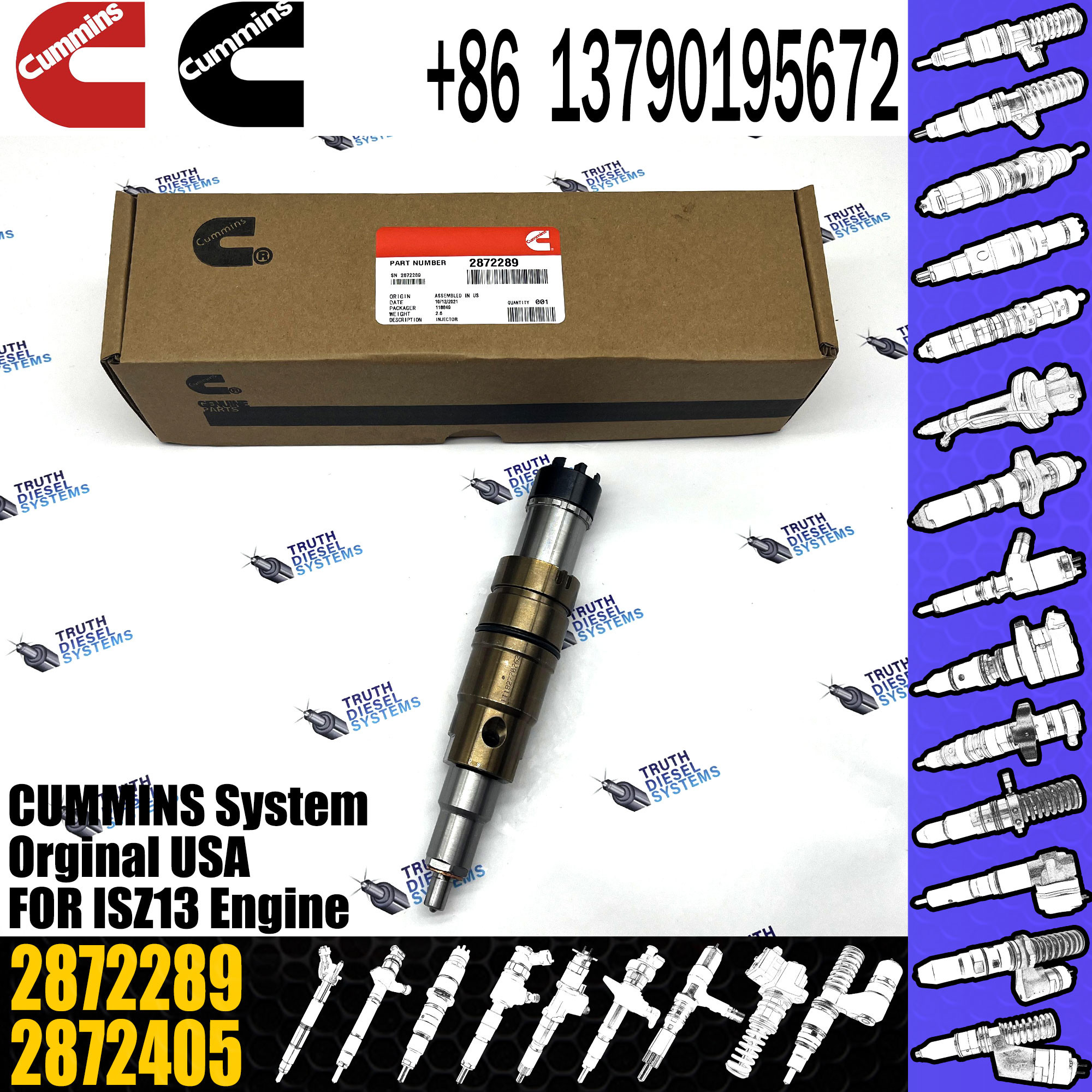 Cummins ISZ13 2872544 injector Diesel Fuel Injectors 2031835 575176 2872289 2057401 2058444 2419679