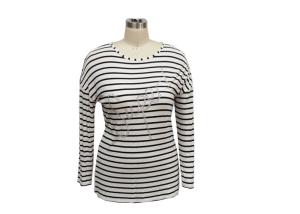 China Ladies Yarn Dye Shirt Ladies Long Sleeves Shirt Round-neckline Rayon Elastane Fabric Sequin Decoration factory