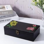 Rectangle Black Wooden Storage Box With Hinged Lid 9.7x5.5x2.7Inch