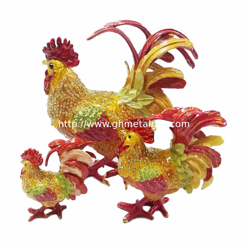 New arts and craft rooster metal jewelry box pewter rooster trinket box rooster decorative box