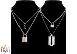 Hiphop Double Layer Key Lock Engraved Mens Chain Necklace