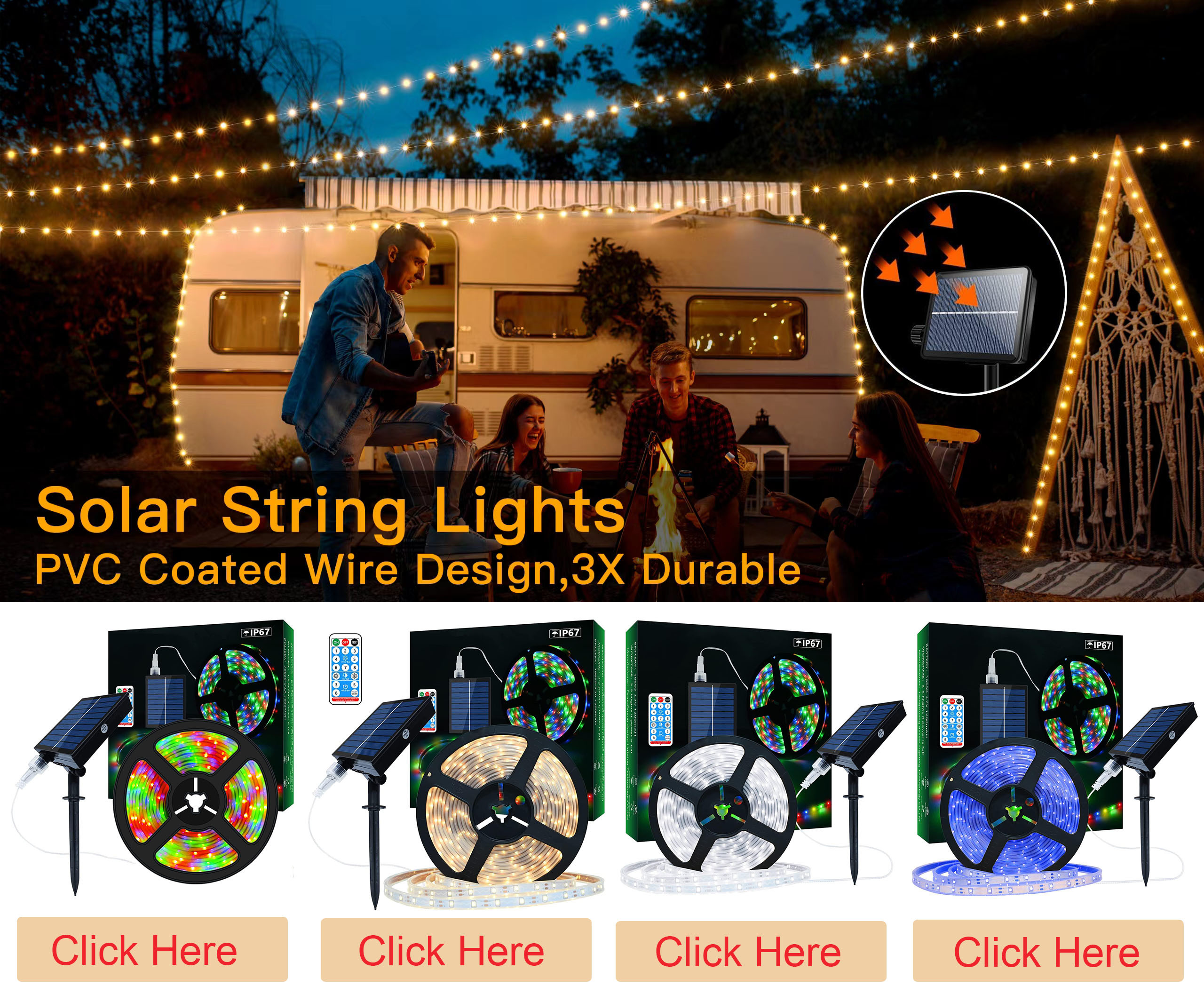 Self Adhesive Waterproof Solar Strip Light Outdoor 2835 SMD RGB CCT 2700K-6500K
