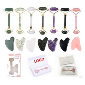 China Jade Stone Rose Quartz Face Body Roller Body Guasha Tool For Massage SPA Beauty Tool factory