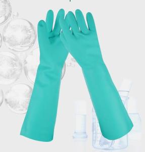 China Unflocked Green Nitrile Glove 45cm 22mil Chemical Gloves Nitrile Industrial Work factory