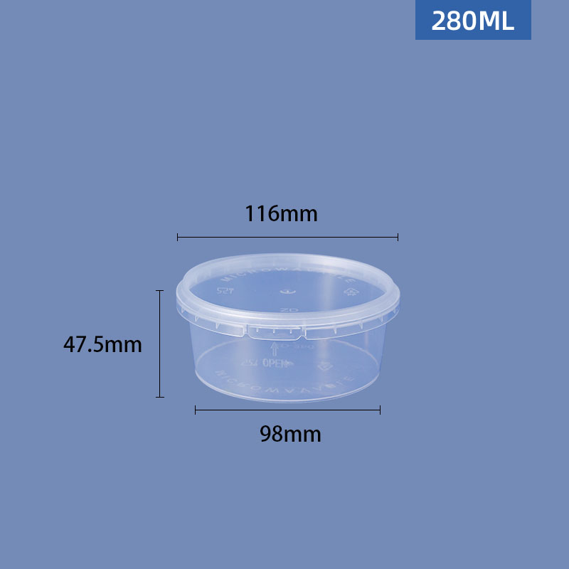 Transparent Round Plastic Food Storage Buckets Capacity 280ml/450ml/650ml Food Grade