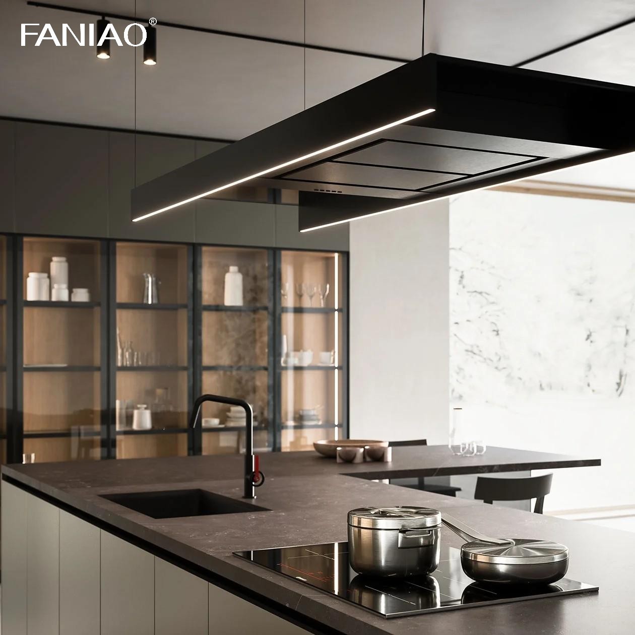 Villa Melamine Grey Luxury Large Solid Wood Modern Kitchen Cupboard Pantry Cabinet Set