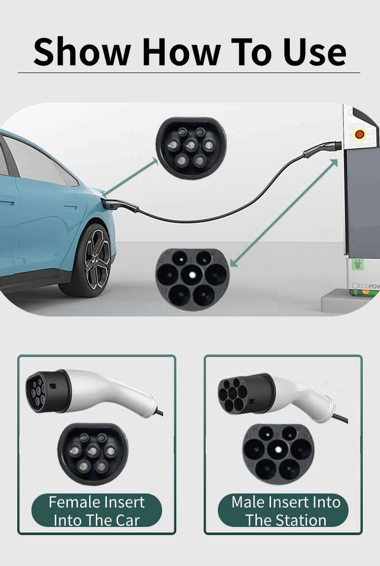 Double-Head Gun EV Charging Cable 22KW Type2 Wireless Charging Station with 32 Amp Rated Current and 220V Input Voltage