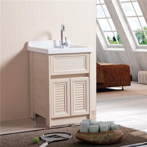 China Floor Mounted Bathroom Sinks And Vanities White / Brown / Cream Wooden Grain factory