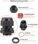 Long Thread PG13.5 Cable Gland, Adjustable 6-12mm Lengthened PG Thread Hermetic