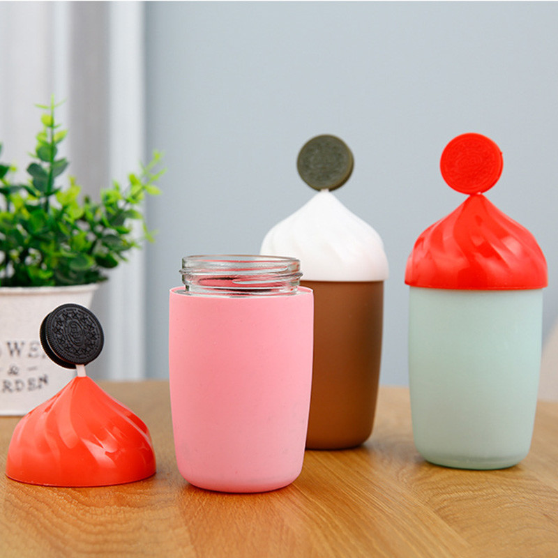 300ml Cute Glass Water Bottle With Silicone Protective Sleeve For Children Drinking