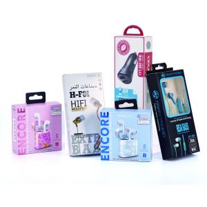 China Custom Hanging Headset Headphone Packaging Box With Window In Art Paper factory