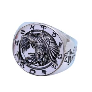 China 925 Sterling Silver Engraved Rosefinch Taiji Design Vintage Men Ring (057626) factory