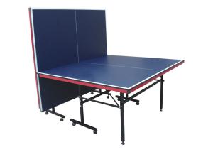 China Standard Size Black Table Tennis Table Steel Material With Wheels Blue Top factory