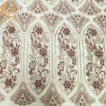 Embroidery Lace Nigerian Style Crystal Beaded Fabric For Bridal Gown