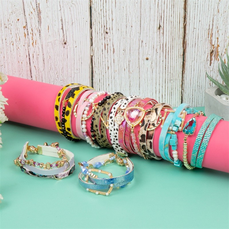 Snakeskin Handmade Leather Bracelet Mulit Layer Blue Color Beaded for Cowgirl